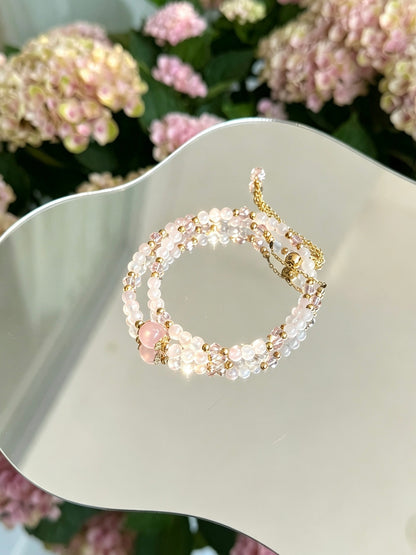 Natural Rose Quartz &amp; Strawberry Quartz Double-Loop Bracelet天然粉水晶草莓晶双圈手链