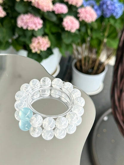 Natural White Phantom Quartz & Aquamarine Bracelet｜天然白幽灵海蓝水晶手串