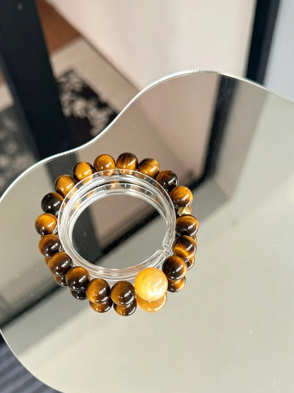 Natural Golden Tiger’s Eye &amp; Yellow Rutilated Quartz Bracelet 天然黄虎眼石黄兔毛手串
