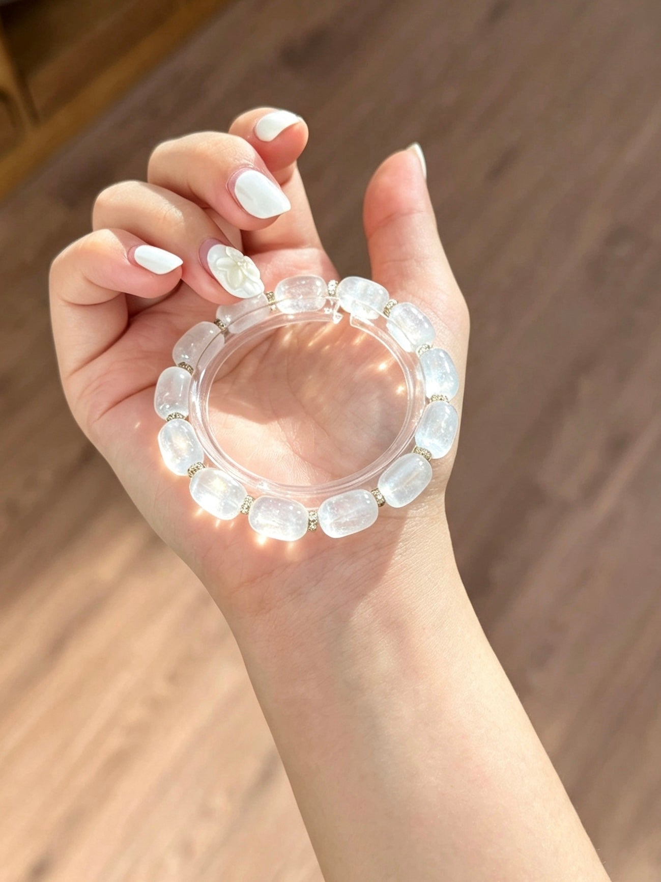 Natural White Phantom Quartz Freeform Bracelet天然幽灵随形单圈手链
