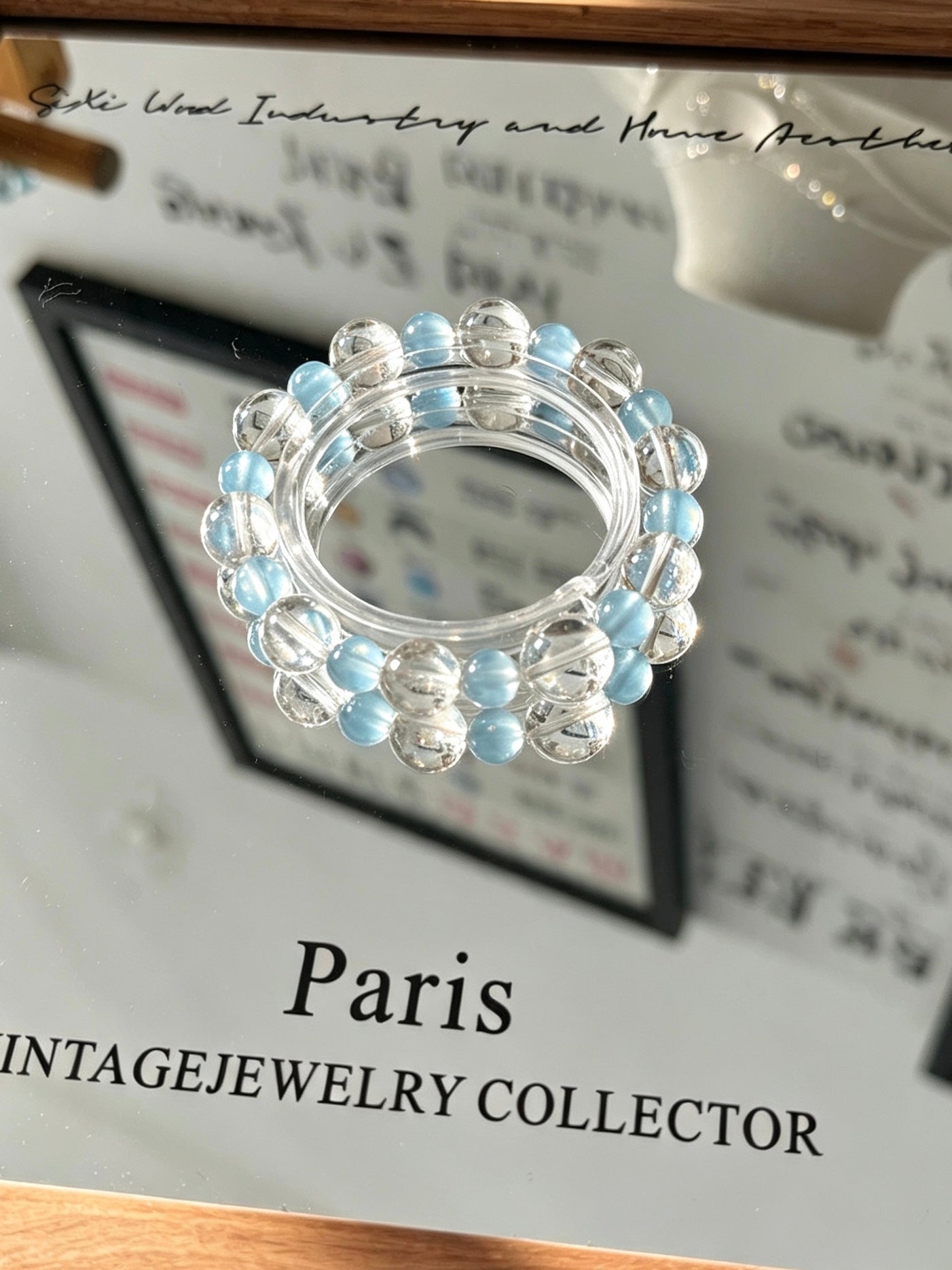 Natural Aquamarine &amp; Clear Quartz Bracelet 天然海蓝宝白水晶单圈手串