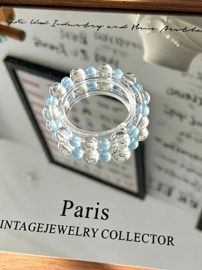 Natural Aquamarine &amp; Clear Quartz Bracelet 天然海蓝宝白水晶单圈手串