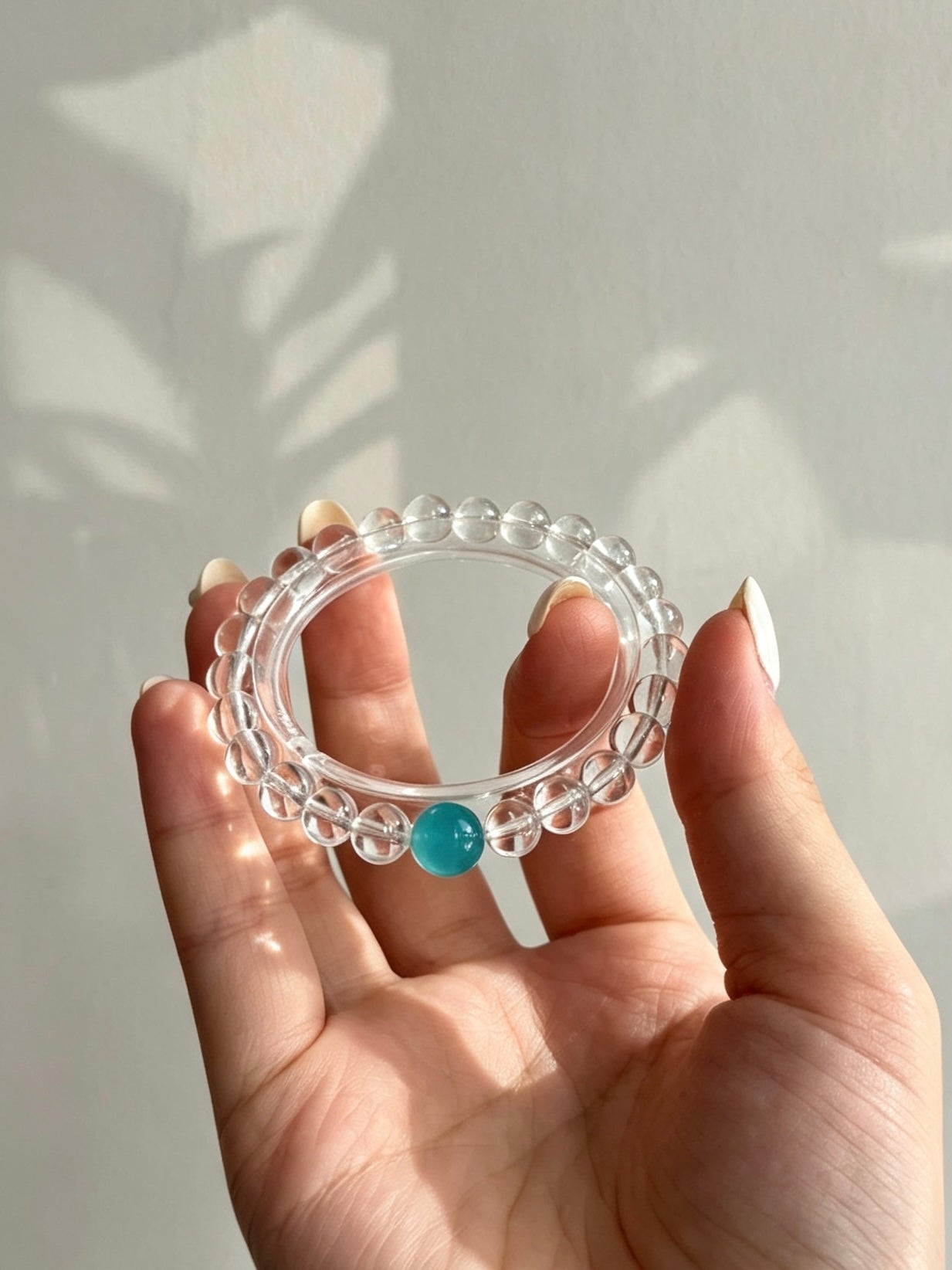 Natural Clear Quartz Bracelet With Amazonite Accent | Natural Clear Quartz and Amazonite Beaded Bracelet