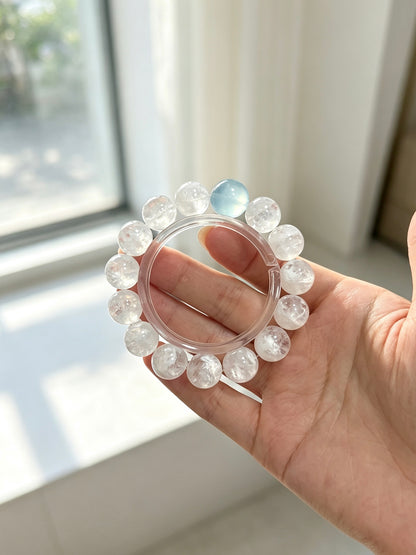 Natural White Phantom Quartz & Aquamarine Bracelet｜天然白幽灵海蓝水晶手串