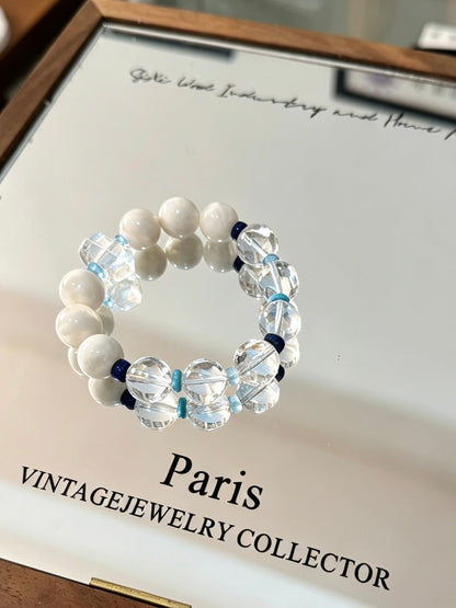 Natural Clear Quartz & White Jade Bracelet｜天然白水晶白玉手串