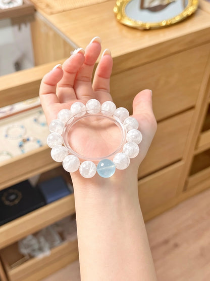 Natural White Phantom Quartz & Aquamarine Bracelet｜天然白幽灵海蓝水晶手串