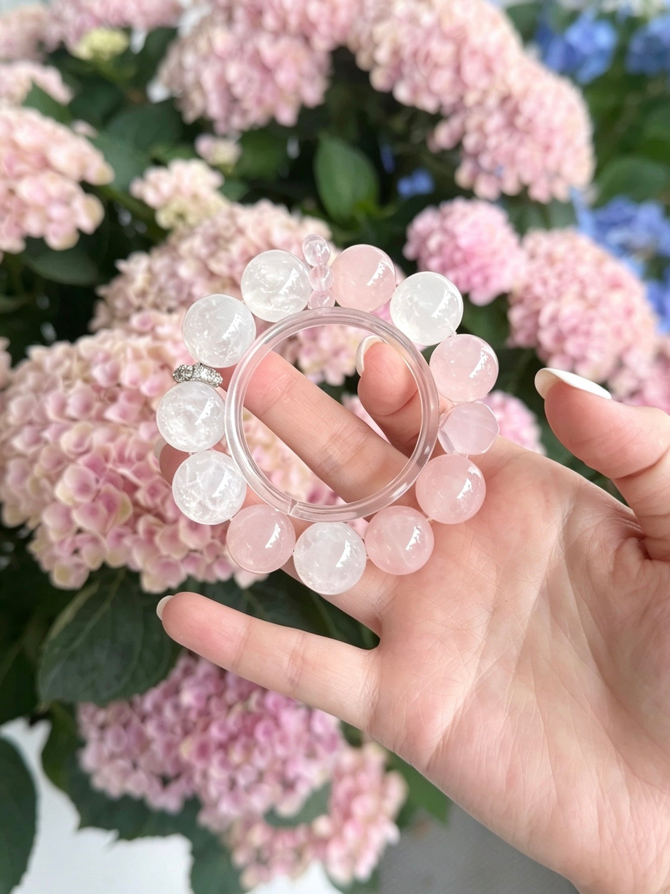Natural Clear Quartz & Rose Quartz Bracelet｜天然白水晶粉晶手串