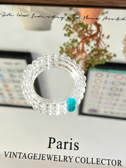 Natural Clear Quartz Bracelet With Amazonite Accent | Natural Clear Quartz and Amazonite Beaded Bracelet