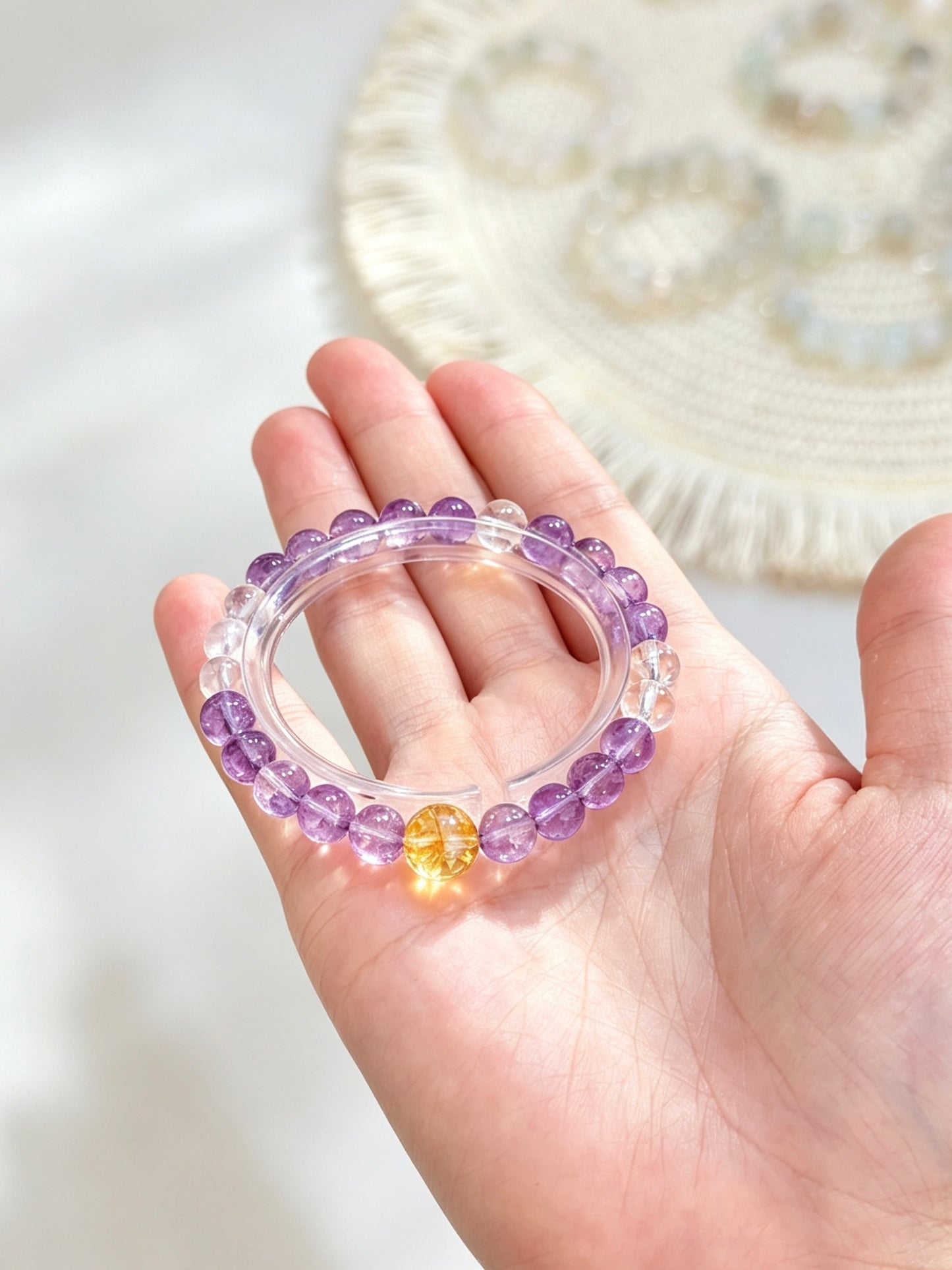 Natural Amethyst, Clear Quartz &amp; Citrine Bracelet 天然紫水晶白水晶黄水晶手串