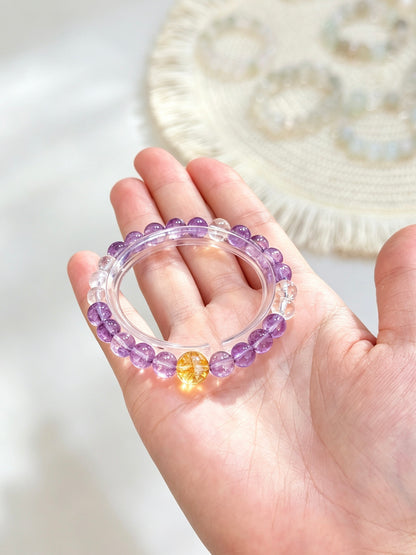 Natural Amethyst, Clear Quartz &amp; Citrine Bracelet 天然紫水晶白水晶黄水晶手串