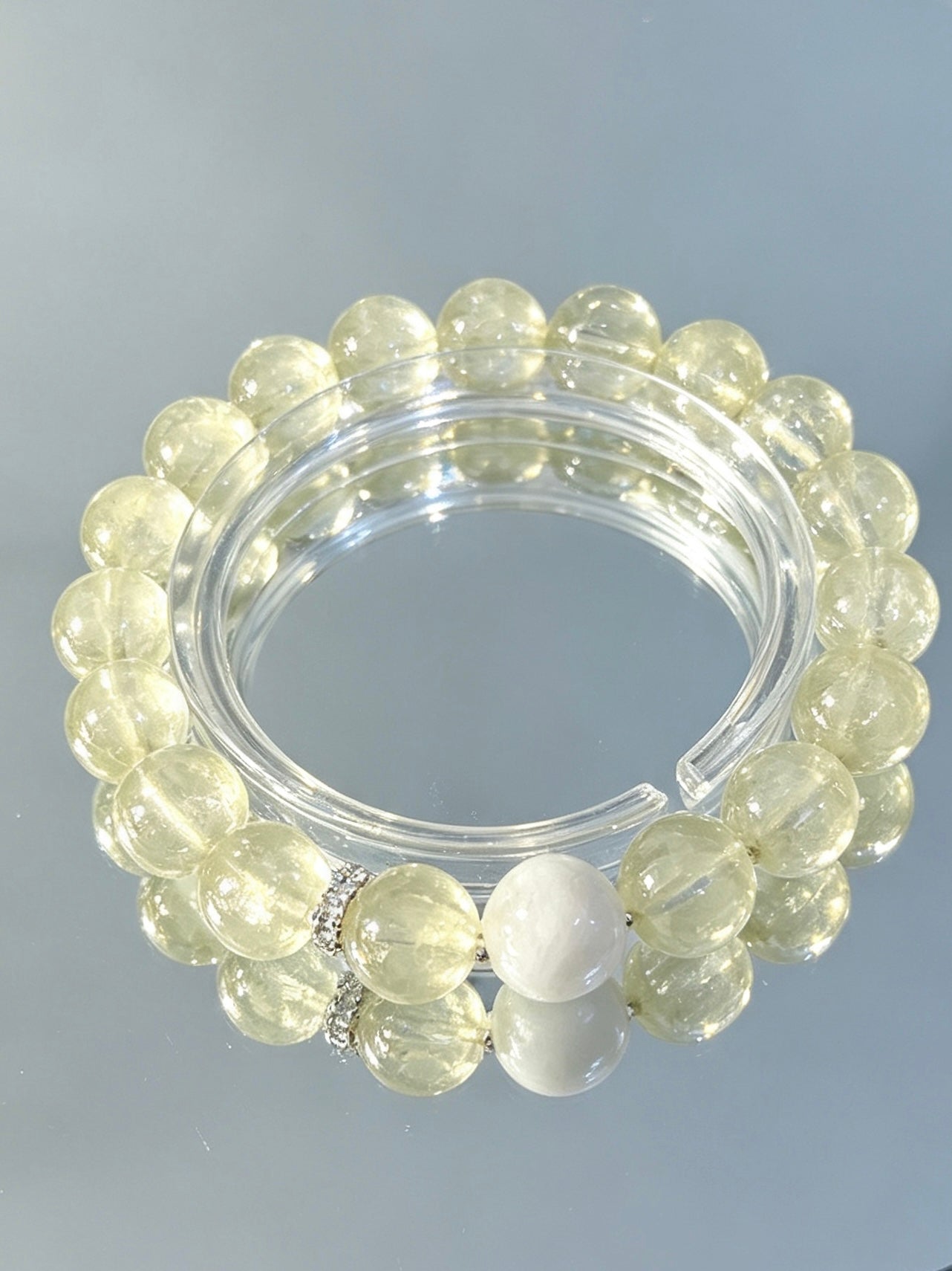 Natural Lemon Quartz Bracelet With Hetian Jade Accent