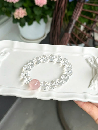 Bracelet en quartz clair naturel et quartz rose