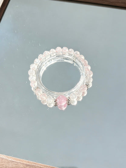 Natural White Phantom Quartz Beaded Bracelet with Morganite Accent