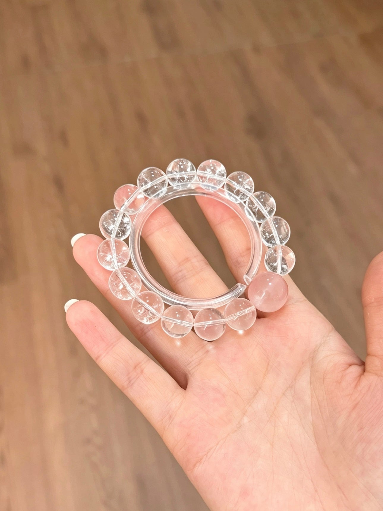 Bracelet en quartz clair naturel et quartz rose