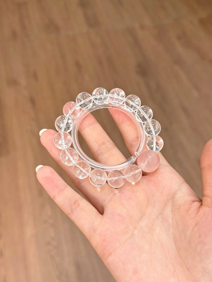 Bracelet en quartz clair naturel et quartz rose