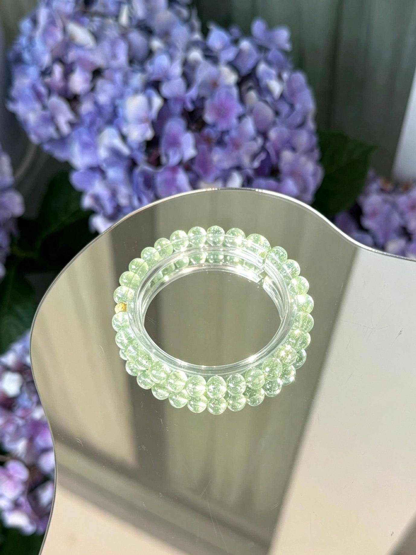 Natural Starry Green Phantom Quartz Bracelet天然满天星绿幽灵圆珠手链