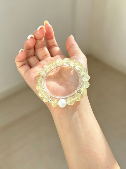 Natural Lemon Quartz Bracelet With Hetian Jade Accent