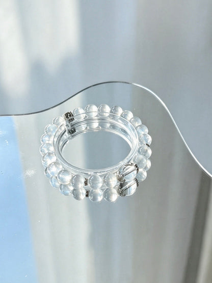 Natural Snowflake Quartz Bracelet With Silver Rhinestone Accent | 天然雪花水晶镶银钻圆珠手链