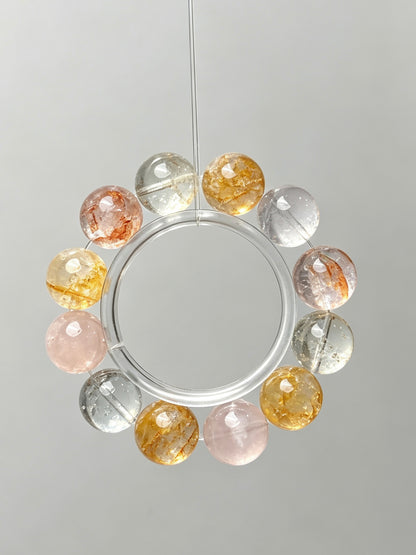 Natural Citrine, Rose Quartz & Red Hematoid Bracelet 天然黄水晶粉晶红胶花手串