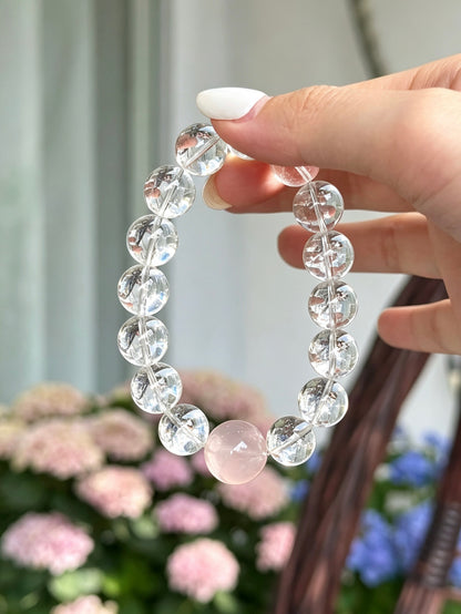 Bracelet en quartz clair naturel et quartz rose