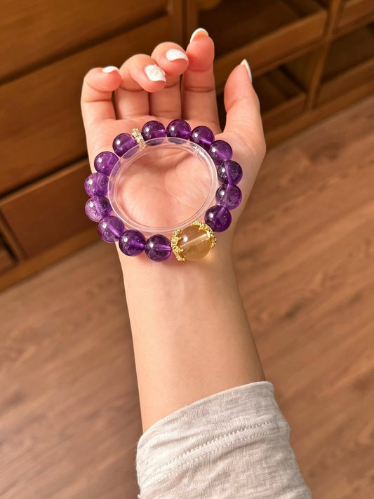 Natural Amethyst & Citrine Bracelet 天然紫水晶黄水晶手串