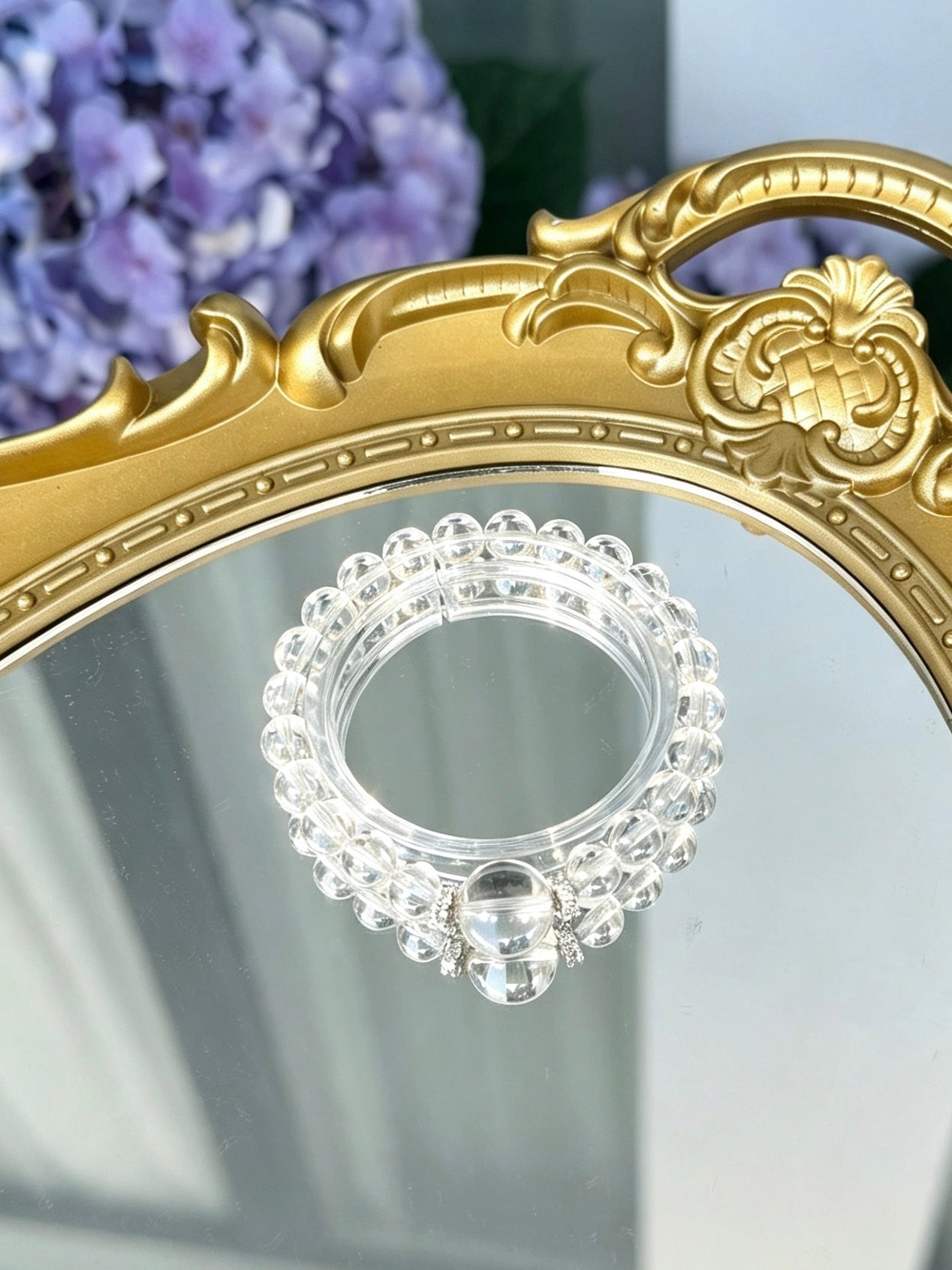 Natural Clear Quartz Bracelet Accent | 天然白水晶点缀圆珠手链