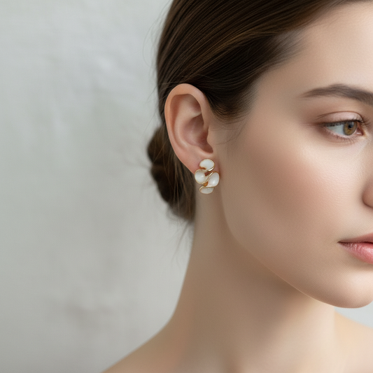 Light Luxury Undulating Petal Swirl Stud Earrings Model View